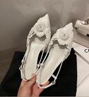 Womens Leather Slingback Shoes Vintage Rose Flower Sandals Party Wedding Pumps