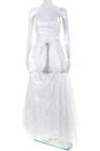 Designer Womens Abstract Zipped Pleated Duchess Wedding Gown White Size XS