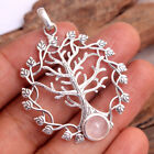 Rose Quartz Gemstone 925 Sterling Silver Tree Of Life Pendant Jewelry