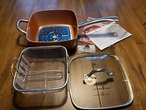Copper Chef 9.5 Square Frying Pan W/Steamer Tray /Fryer Basket and Glass Lid