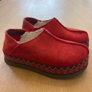 Women's Ugg Sz 7 Refelt Tasman Slippers Red Slip On Shoes Lounge Recycled