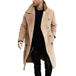 Mens Woolen Trench Coat Business Winter Thick Warm Long Jacket Top Coat Overcoat