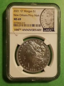 2021 O Privy Morgan Dollar S$1 NGC MS69 New Orleans 100th Anniv Label OGP COA