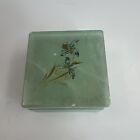 Vintage Green Alabaster Gold Hinged Trinket Ring Box Hand Carved Made In Italy
