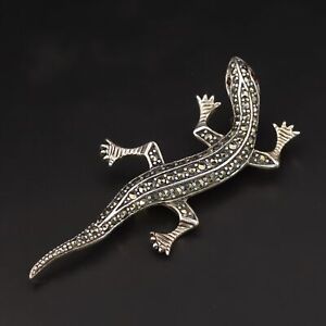 Sterling Silver - DESIGNER A Marcasite Pave Lizard Animal Brooch Pin - 6g