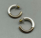 Hoop Earrings White Gold Two Tone Pierced Small Open Back Classic Modest 1