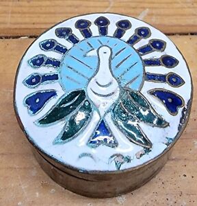 New ListingVintage Miniature Brass Enamel Painted Peacock Lid Trinket Box