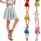 Women Shiny Wet Look Pleated Mini Skirt Dance Party Clubwear Skater Short Dress