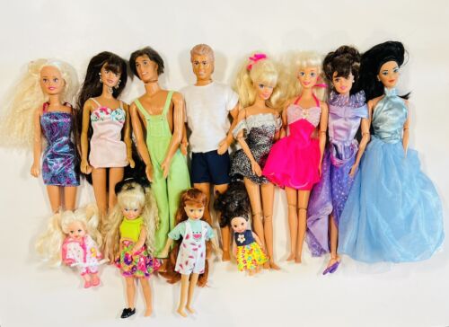 Lot of 12 Vintage Barbie, Ken, & Baby Dolls Various Years And Doll Types