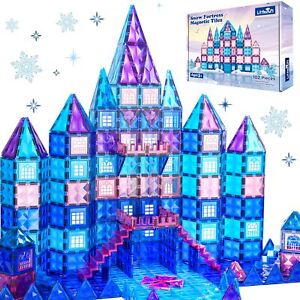 102pcs Frozen Princess Castle Magnetic Tiles Building Blocks - 3D Diamond Blo...