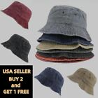 Pigment Washed Dyed Denim Bucket Hat Visor Hunting Fishing Outdoor Cap
