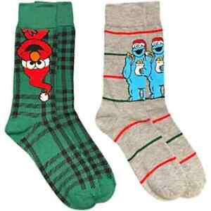 2 Pair Sesame Street Christmas Crew Socks Adult Shoe 6-12 Elmo Cookie, S14 M