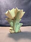 VINTAGE McCoy DOUBLE TULIP VASE IN YELLOW AND GREEN APPROX 8”