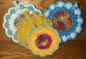 New ListingDischcloth Scrubbies Set SUMMER RAINBOW YELLOW Crochet Extra Large Scrubby Rags