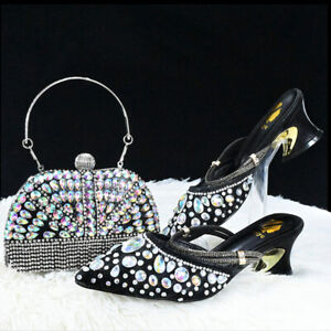 Rhinestone Latest Design Italian Women Shoes+Bag Luxury Matching Sandals Fashion