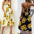 Women's Summer Boho Sunflower Maxi Dress Sleeveless Slip Dress Beach Dress