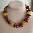 Chunky Statement Amber Butterscotch Lucite Bead Brass Tone Costume Necklace