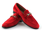 Men's Red Velvet Dress Shoes Slip On Loafers With Gold Buckle Formal AZAR MAN