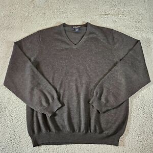 Brooks Brothers Sweater Mens Large Gray V Neck Pullover Long Sleeve Merino Wool