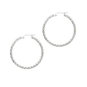 Sterling Silver Braided Diamond-cut Textured Hoop Earrings 2.5mm x25mm(USED)