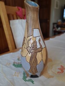 Keramos Israel Hand Painted  Enameled Vase 9.5