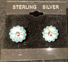 Vintage Southwestern Sterling Silver Multi Stone Inlay Stud Earrings