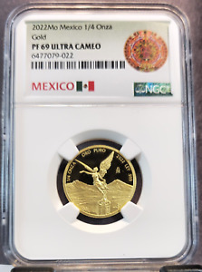 2022 MEXICO GOLD LIBERTAD 1/4 ONZA NGC PF 69 ULTRA CAMEO SCARCE COIN