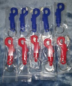 10× Pc Lot Hook Trigger Snap Belt Clip Swivel Key Chain w/Rings Plastic Red Blue