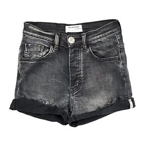 ONE x One Teaspoon Harlets Jean Shorts Black High Rise Twisted Cuff Hem Size 24