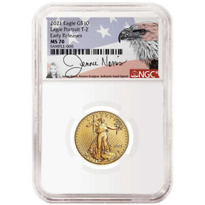 2021 $10 Type 2 American Gold Eagle 1/4 oz NGC MS70 ER Jennie Norris Signatur...