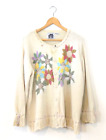 Storybook Knits Womens Size 2X Embroidered Botanicals Cream Sweater w/Flowers