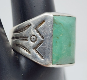 Mens Turquoise Ring Men Size 10 Bell Trading Post Sterling Silver Fred Harvey