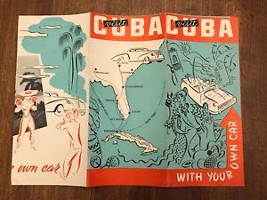 Visit Cuba With Your Car Tri-fold Brochure Map 1950’s Flyer