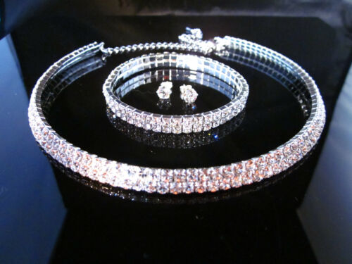Swarovski Elements Clear Choker tennis bracelet earrings studs Jewelry Set