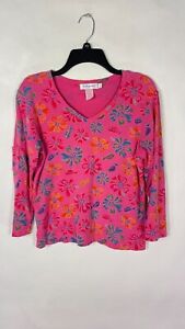 Fresh Produce Womens Top T Shirt V Neck 3/4 Sleeve Floral Pink Size Medium.