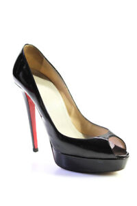 Christian Louboutin Womens Stiletto Platform Peep Toe Pumps Black Patent Size 40