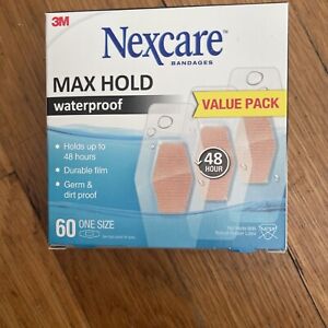 3M Max Hold Nexcare Waterproof Bandages: One Size 60 count, 1.25 in. x 2.5 in. C