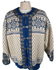 Dale Of Norway mens  Blue Ivory Wool Long Sleeve Hook Eye Silver Sweater 54 XL