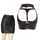 PU Leather Open Butt Sexy Lingerie Mini Dress Skirt Thong Women Clubwear Cosplay