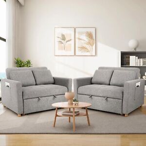 Convertible Sofa Bed, 3-in-1 Sleeper Sofa Pull Out Couch Bed 2-Seater Loveseat-!