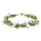 Bridal Green Leaf Crown Bohemian Headpiece Floral Headband Photo Prop (White Flo