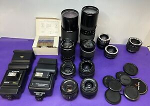 Lot of 7 Vintage Film Camera Lens for Minolta & Sears Cameras with Flashes