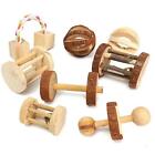 Natural Wooden Cute Rabbit Roller Toys Pine Dumbbells' Unicycle Bell Chew Pet