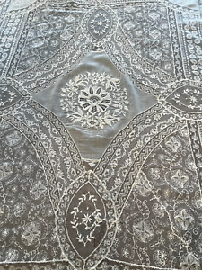 Antique Vintage Lace- FRENCH NORMANDY LACE TABLE TOPPER - CRIB COVERLET
