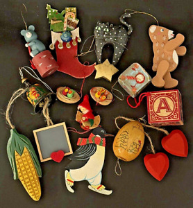 Huge Lot 15 Vintage Wooden Ornaments Miniature to Medium Animals Birds Toys LOOK