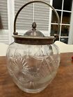 Antique HENRY HOBSON SHEFFIELD ENGLAND Cut Glass Biscuit Jar Silver Plated Lid