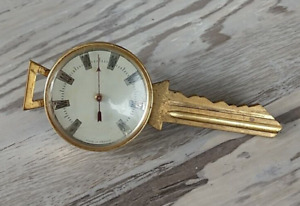Vintage Brass Desk Thermometer Antique Key Shape Made in France