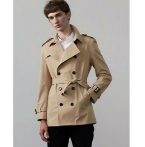 Spring Mens Trench Coat Double Breasted Belted Slim Fit British style Outwear L