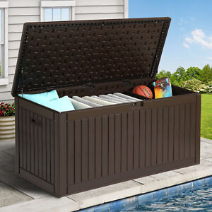 260 Gal Deck Box Resin Patio Waterproof Outdoor Storage Box Container Bench Box