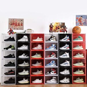 Magnetic Shoe Storage Box Drop Side/Front Sneaker Case Stackable Container --XL